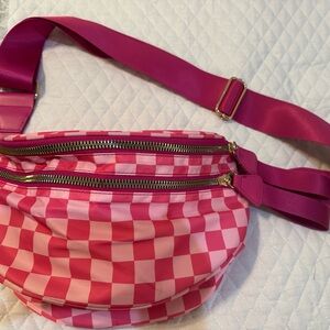 Pink and White Checkered Bumbag with Adjustable Strap